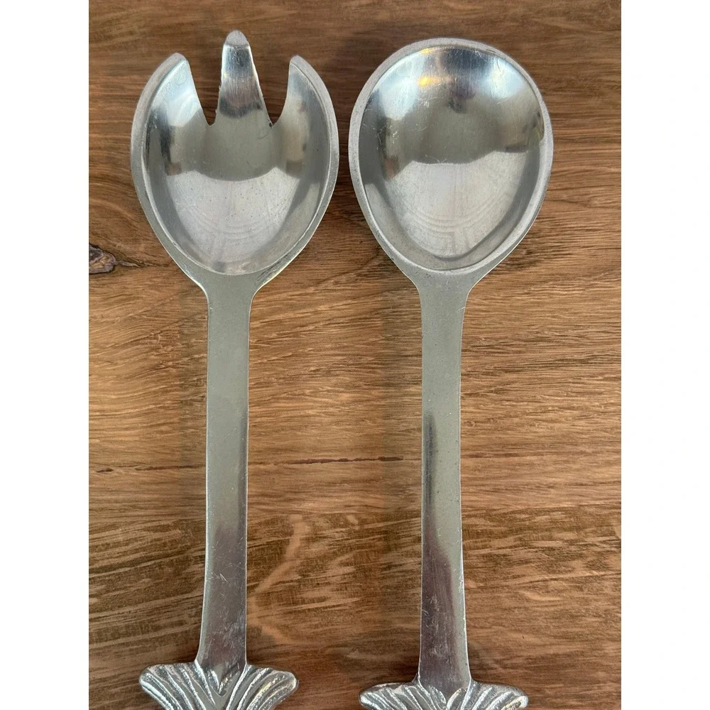 Vintage Metal Fish Handled Salad Serving Set w/Fork and Spoon 12